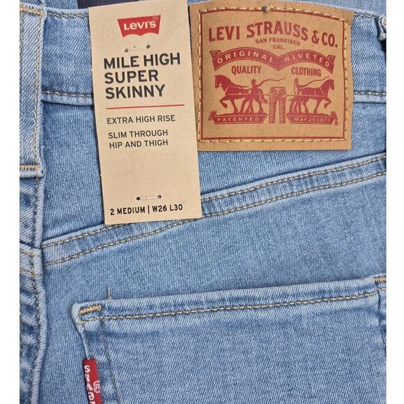 NWT Levi Strauss Mile High Super Skinny High Waist Blue Jeans Sz 2 M 26x30 - Picture 3 of 7